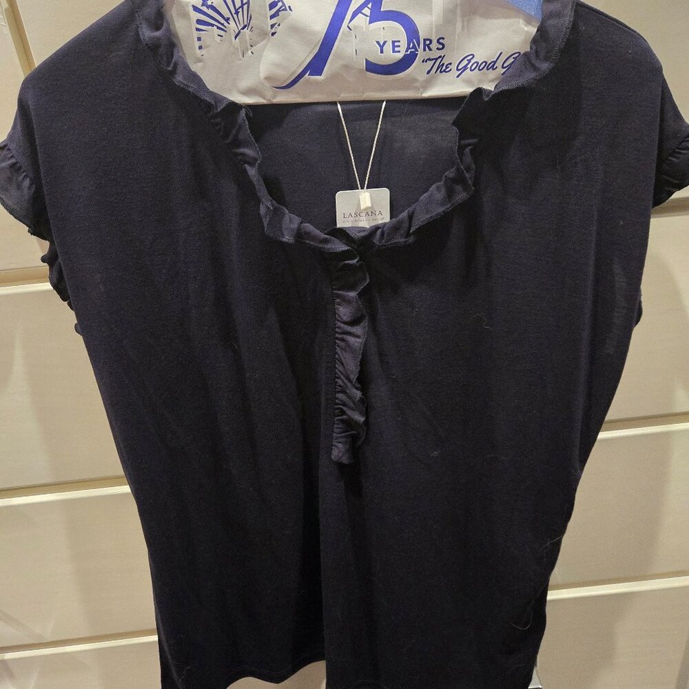 Lascana Navy Knit Top with Ruffles